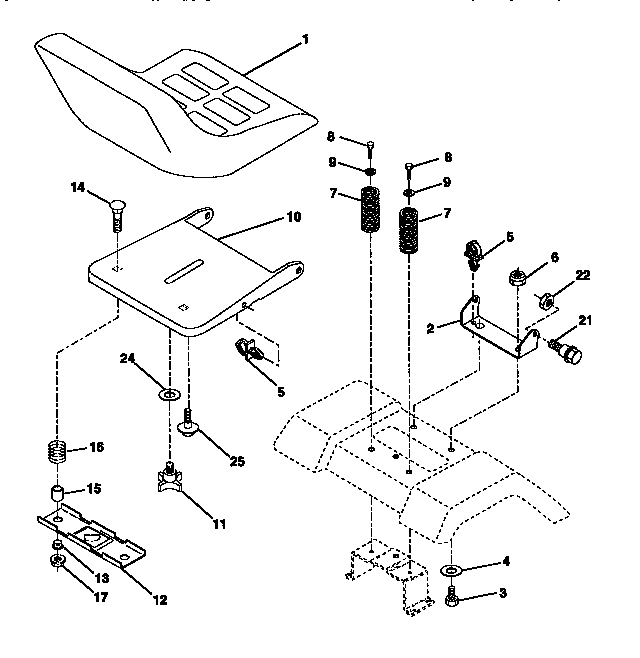 Seat Assembly Diagram and Parts List for 917270612  Craftsman Lawn Tractor