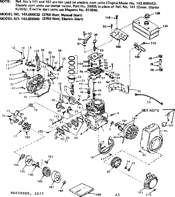 Replacement Parts Diagram and Parts List for 143686032  Craftsman Engine