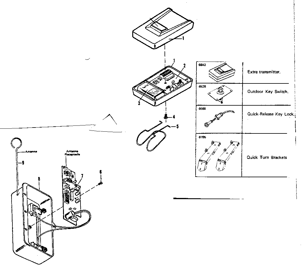 Receiver And Transmitter Diagram and Parts List for 139664700  Craftsman Garage Door Opener