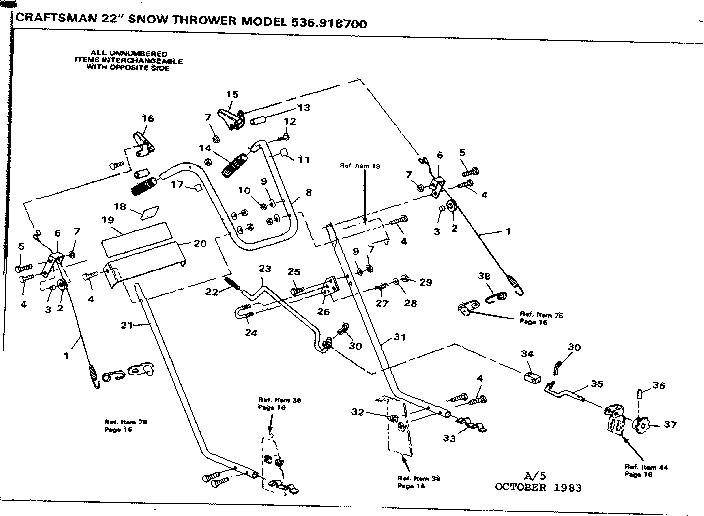 Handle Assembly Diagram and Parts List for 536918700  Craftsman Snow Blower