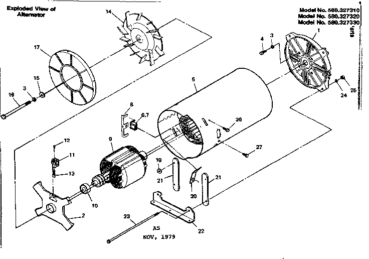 Alternator Diagram and Parts List for 580327310  Craftsman Engine
