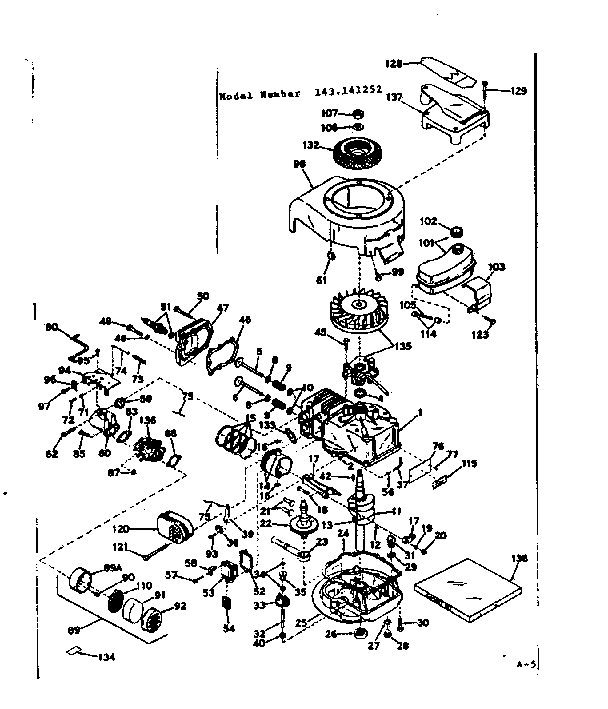 Basic Engine Diagram and Parts List for 143141252  Craftsman Engine