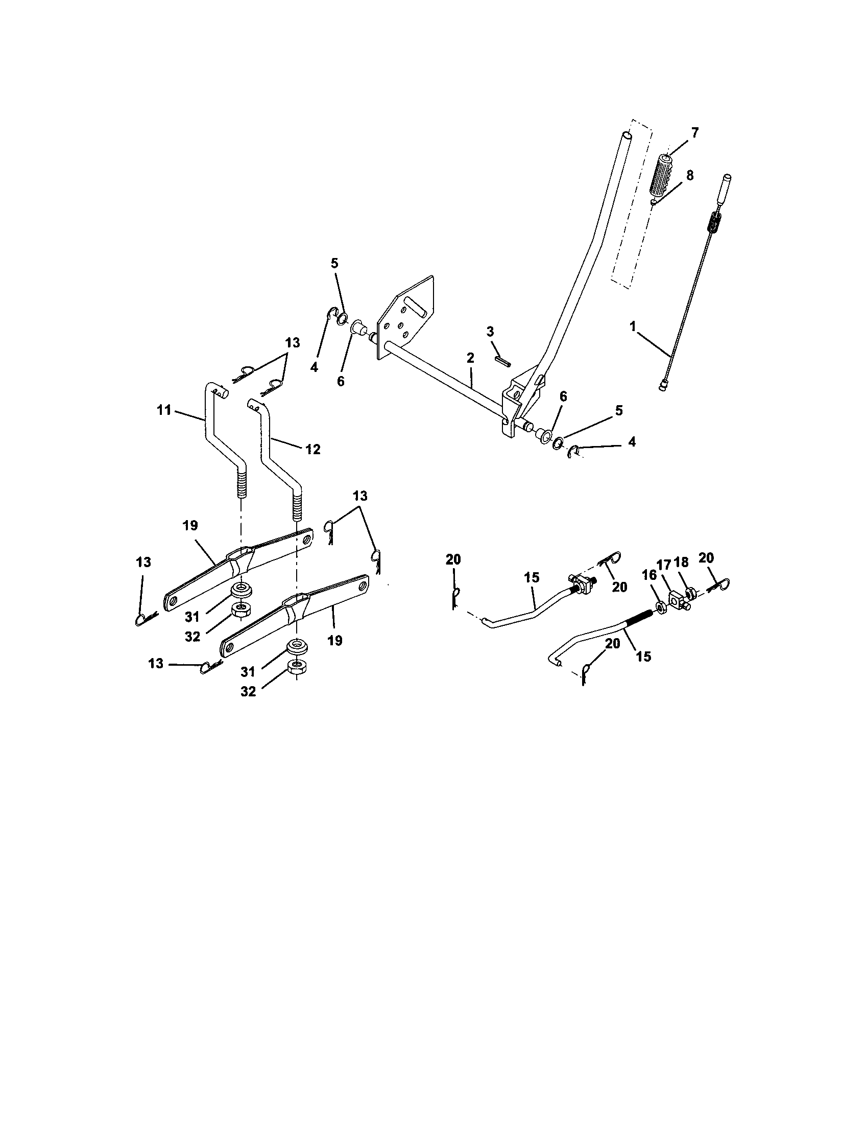 Lift Assembly Diagram and Parts List for 917274391  Craftsman Lawn Tractor