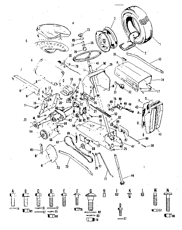 Drive Assembly Diagram and Parts List for 91725091  Craftsman Lawn Tractor
