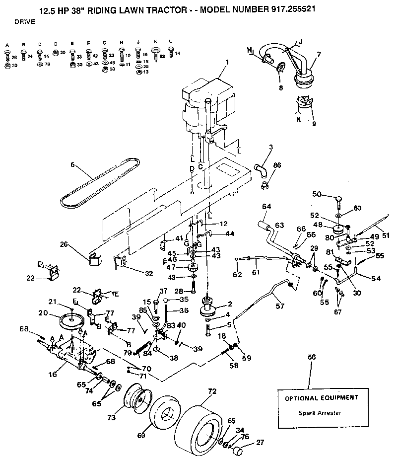 Drive Diagram and Parts List for 917255521  Craftsman Lawn Tractor