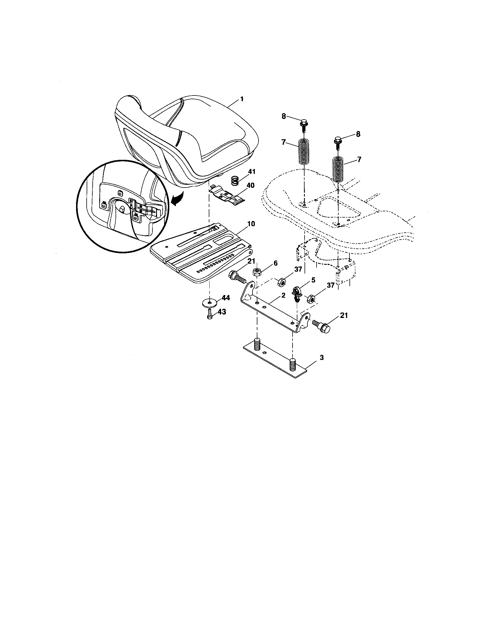 Seat Assembly Diagram and Parts List for 917276923  Craftsman Lawn Tractor