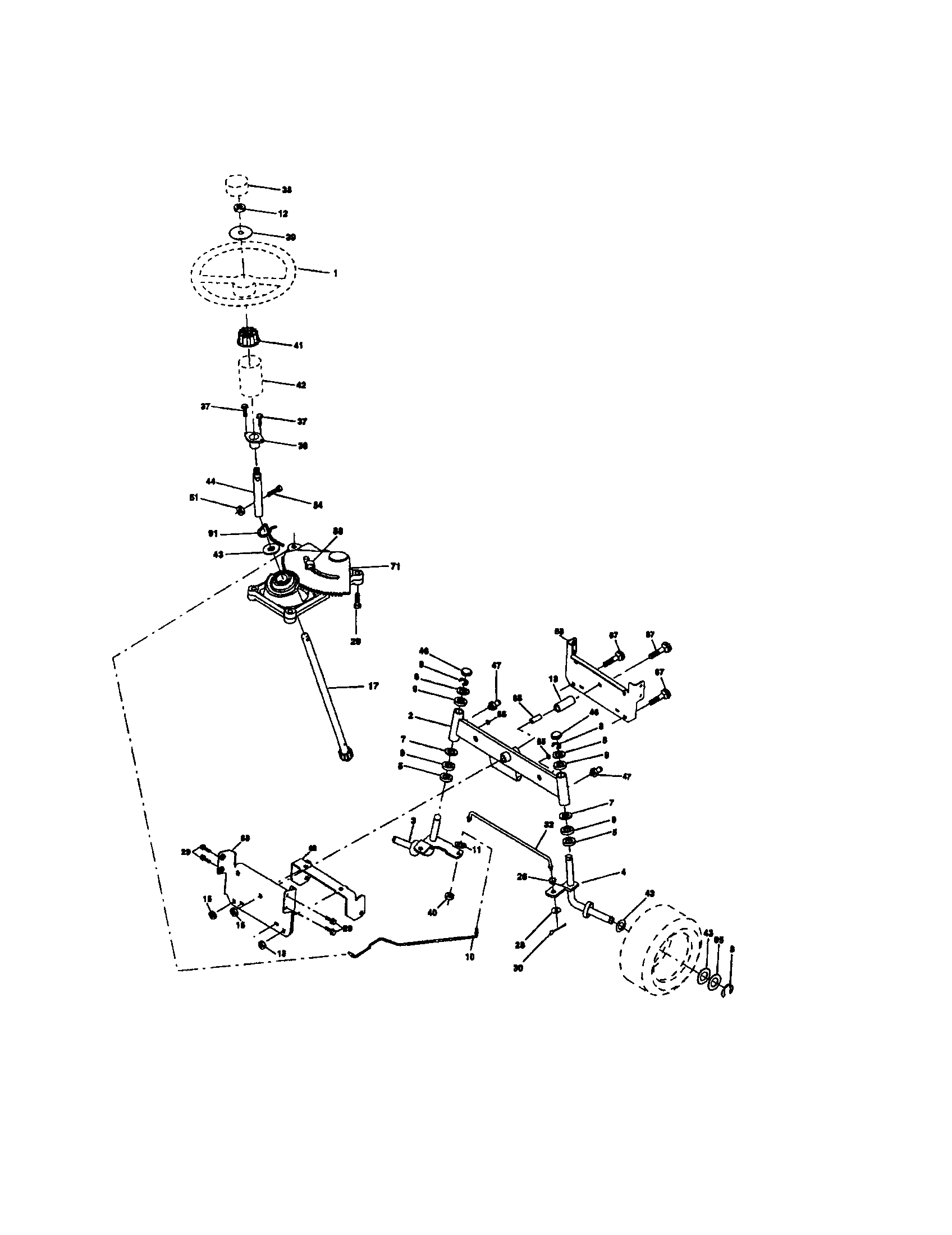 Steering Assembly Diagram and Parts List for 917273381  Craftsman Lawn Tractor