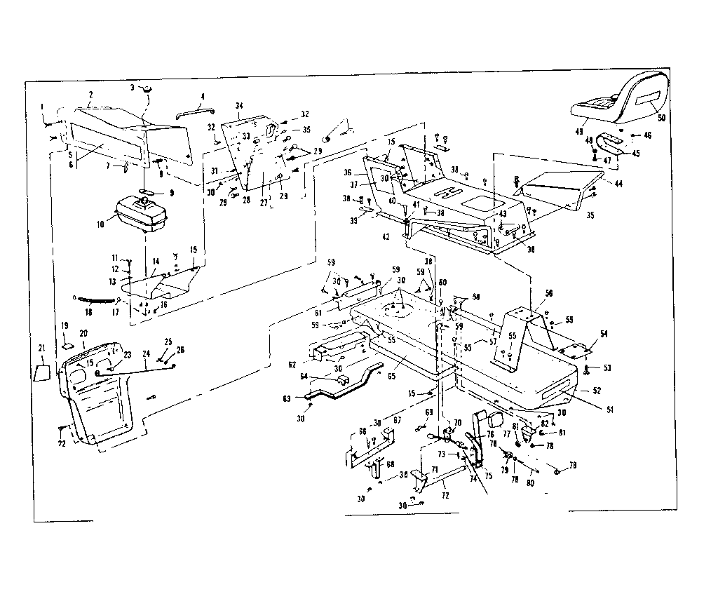 Top Half Diagram and Parts List for 536255210  Craftsman Lawn Tractor