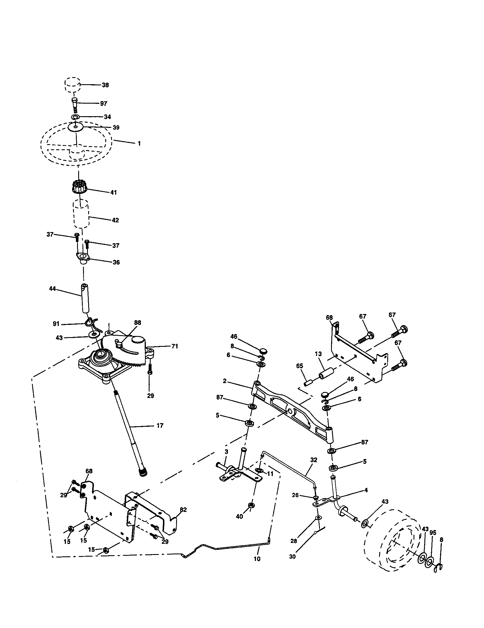 Steering Assembly Diagram and Parts List for 917277580  Craftsman Lawn Tractor