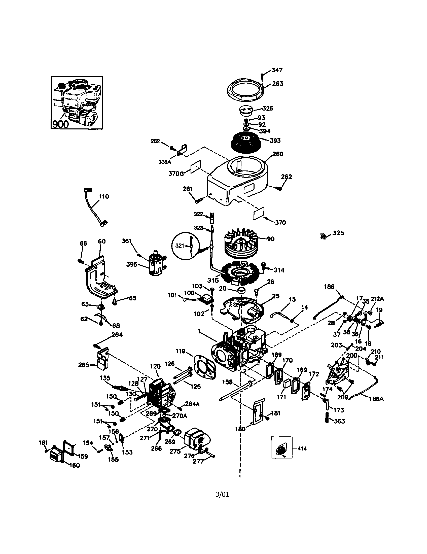 Engine Diagram and Parts List for 143981300  Craftsman Engine