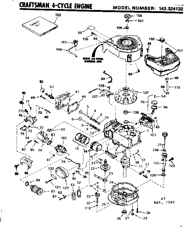 Replacement Parts Diagram and Parts List for 143324132  Craftsman Engine