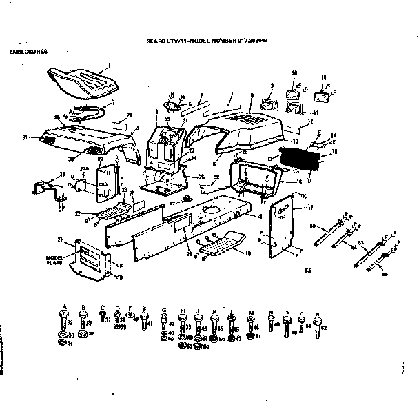 Enclosures Diagram and Parts List for 917252643  Craftsman Lawn Tractor