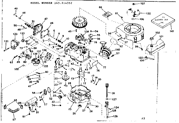 Basic Engine Diagram and Parts List for 143214352  Craftsman Engine