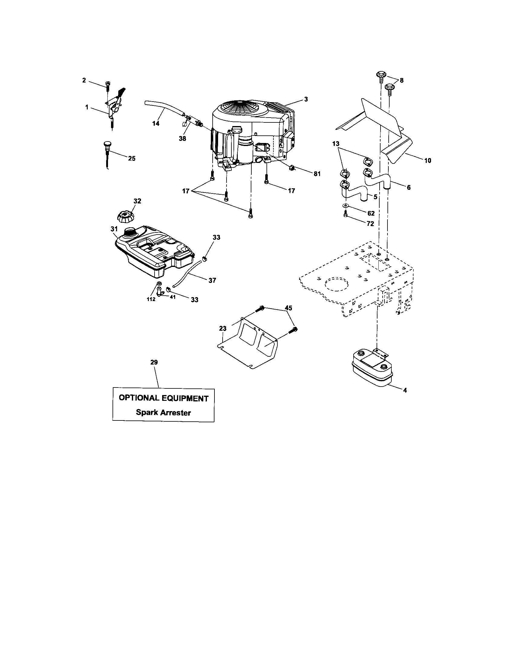 Engine Diagram and Parts List for 917275684  Craftsman Lawn Tractor