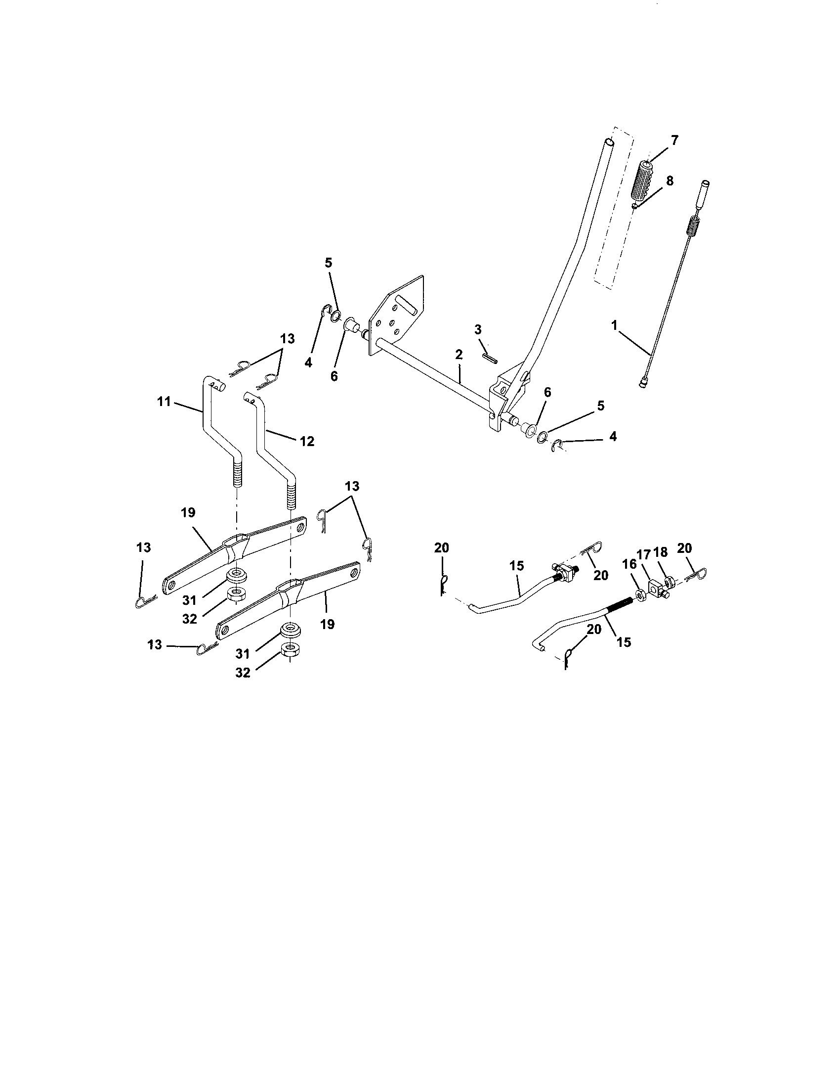 Lift Assembly Diagram and Parts List for 917273143  Craftsman Lawn Tractor
