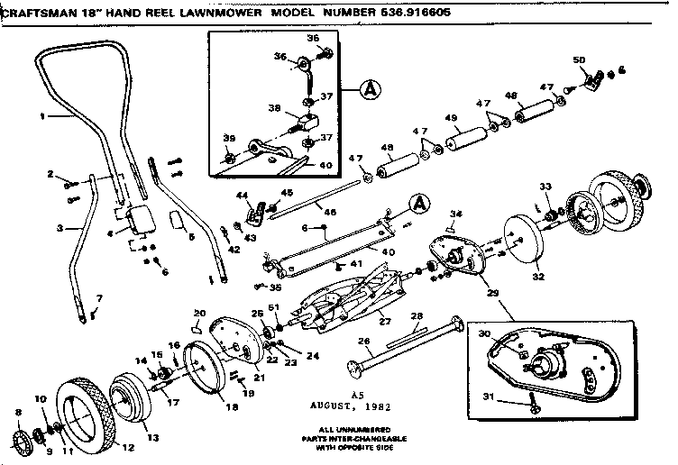 Replacement Parts Diagram and Parts List for 536916605  Craftsman Lawn Mower