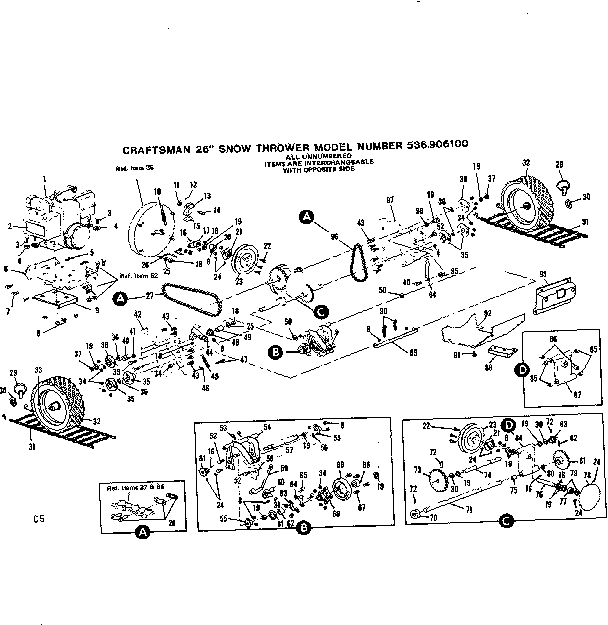 Wheel Assembly Diagram and Parts List for 536906100  Craftsman Snow Blower