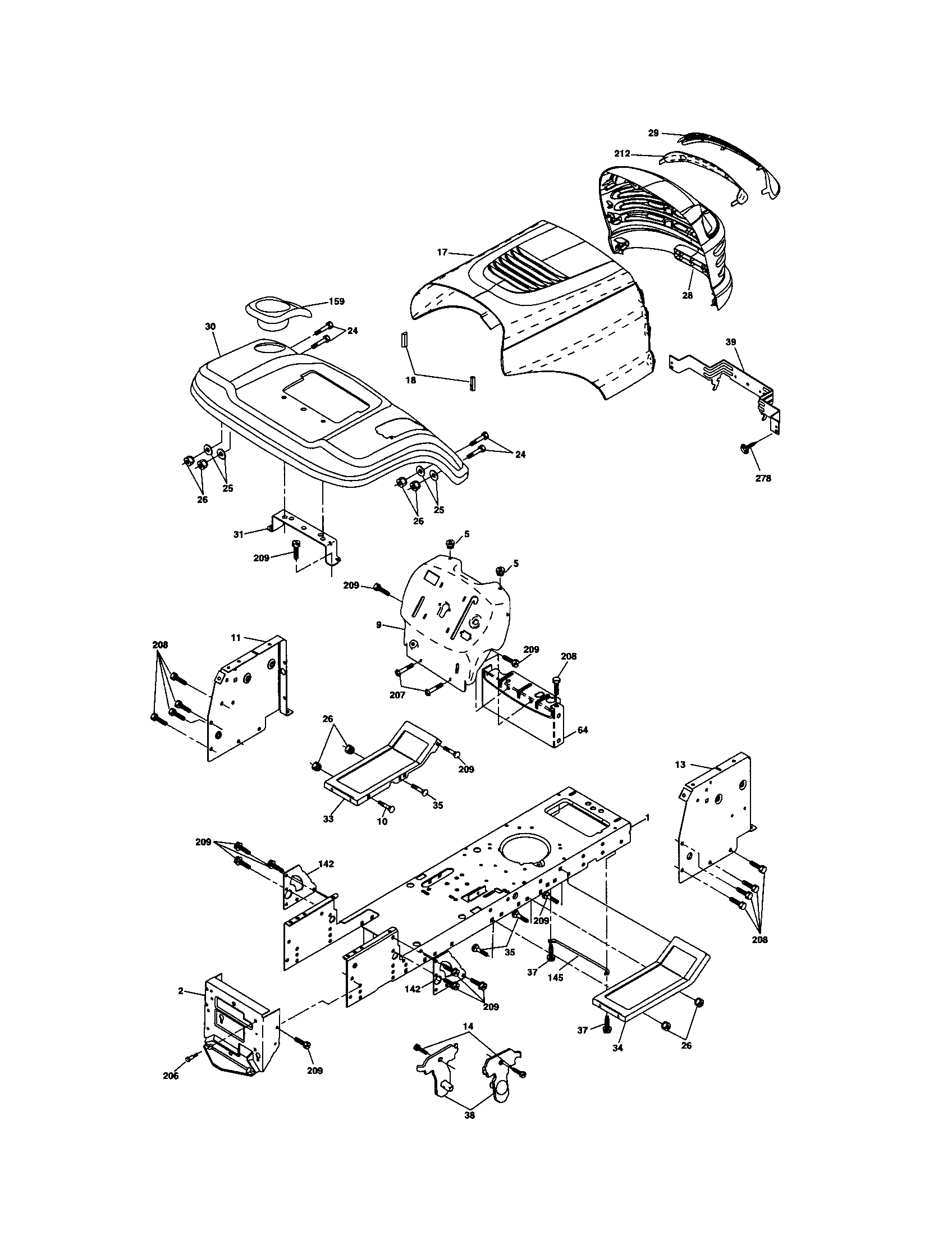 Chassis And Enclosures Diagram and Parts List for 917257410  Craftsman Lawn Tractor