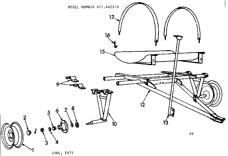 Axle And Saddle Assembly Diagram and Parts List for 471462610  Craftsman Pressure Washer