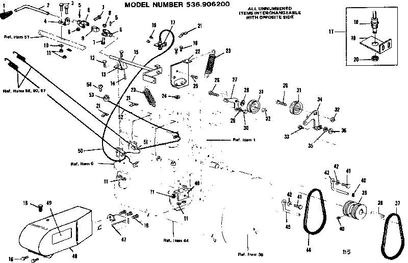 Throwout Handel Diagram and Parts List for 536906200  Craftsman Snow Blower
