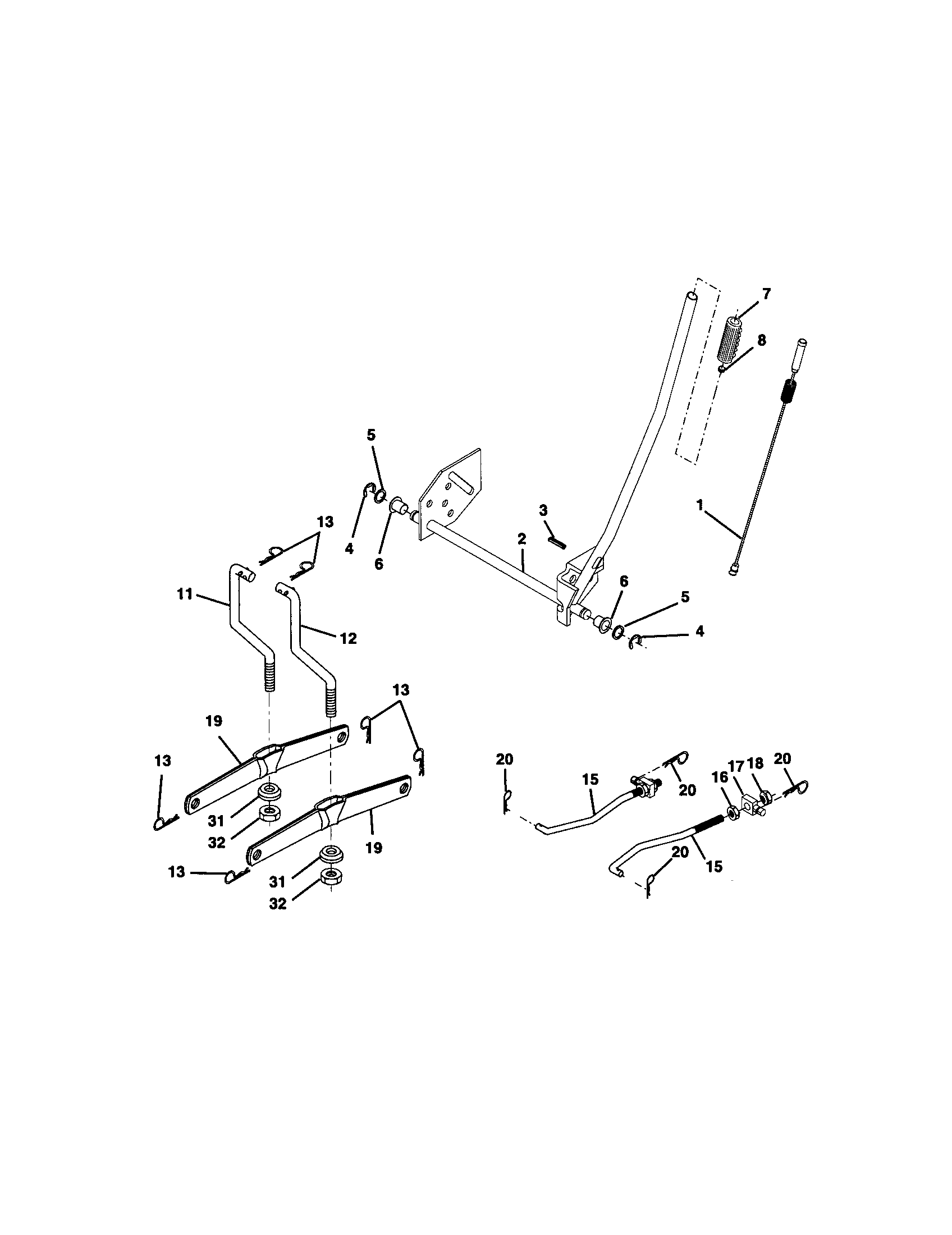Lift Assembly Diagram and Parts List for 917271054  Craftsman Lawn Tractor