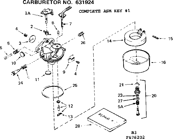 Carburetor Diagram and Parts List for 143676202  Craftsman Engine