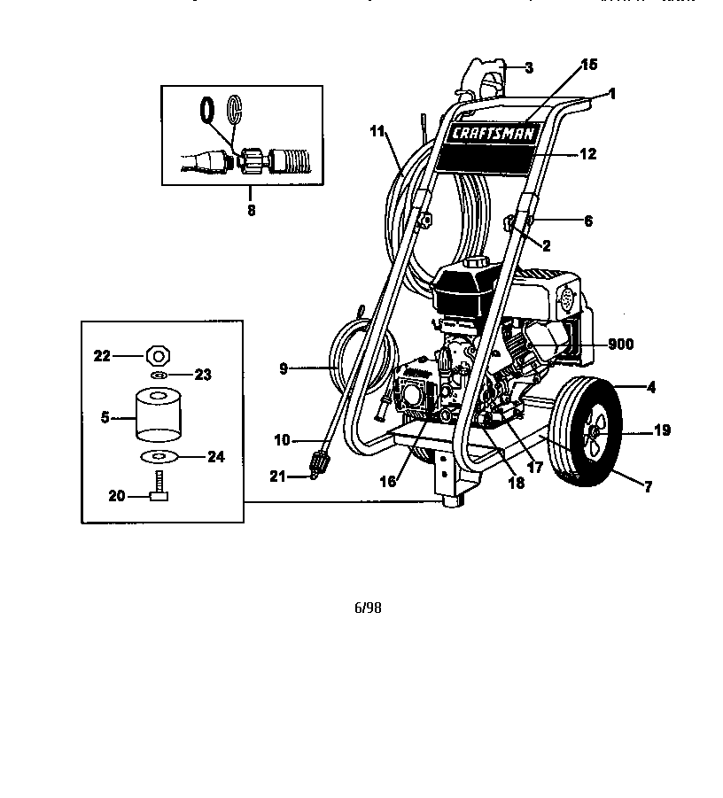 Replacement Parts Diagram and Parts List for 919762500  Craftsman Pressure Washer