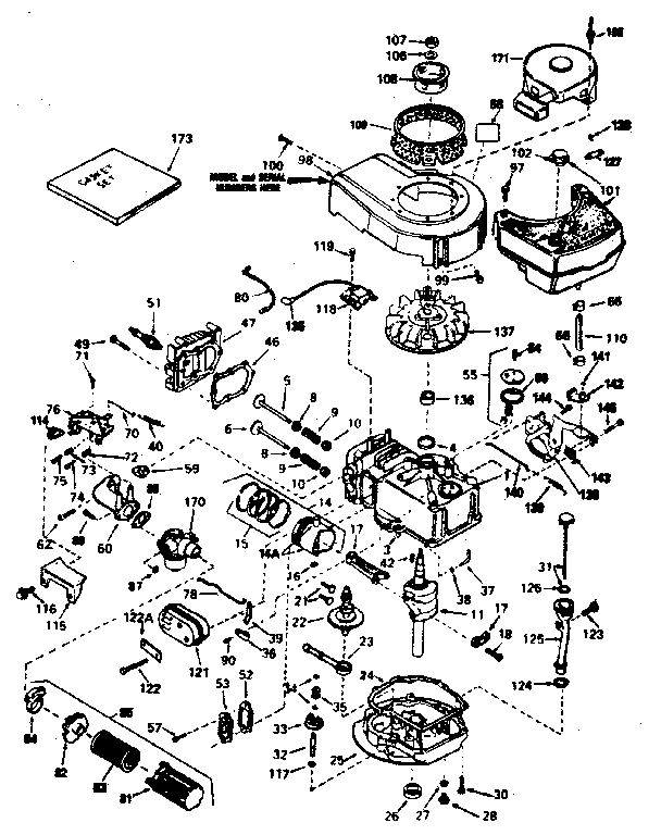 Basic Engine Diagram and Parts List for 143364212  Craftsman Engine