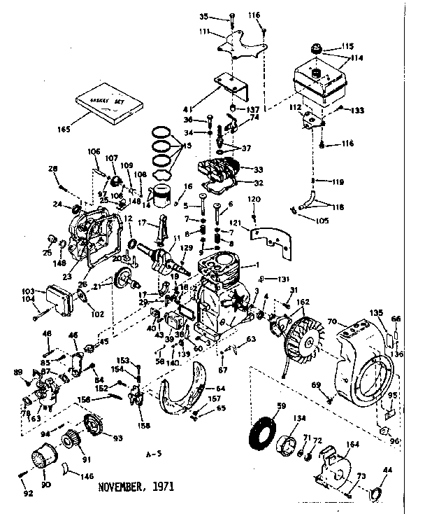 Basic Engine Diagram and Parts List for 143627032  Craftsman Engine
