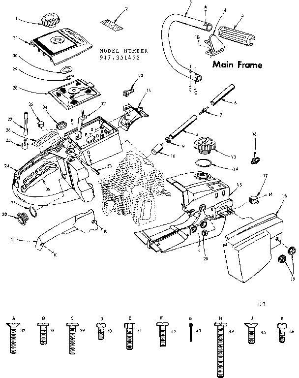 Main Frame Diagram and Parts List for 917351452  Craftsman Chainsaw