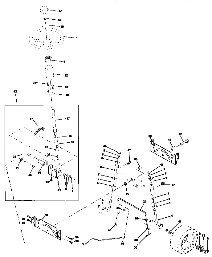 Steering Assembly Diagram and Parts List for 917258113  Craftsman Lawn Tractor