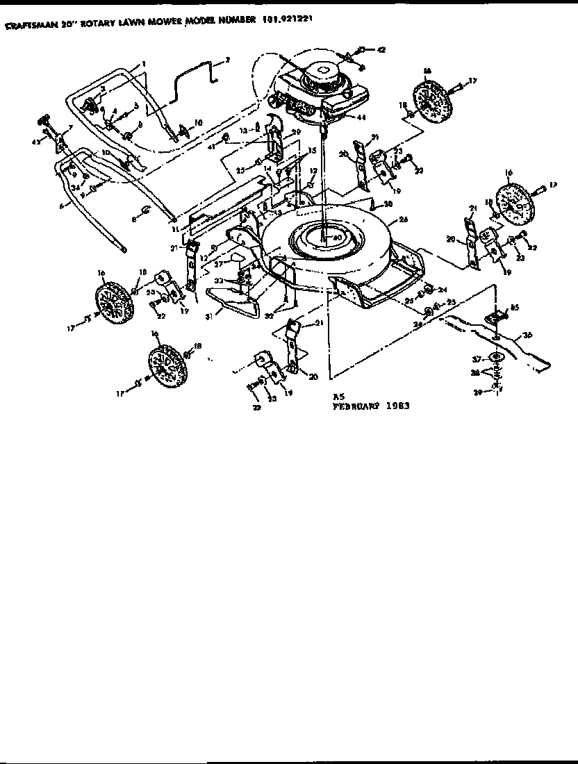 Replacement Parts Diagram and Parts List for 131921221  Craftsman Lawn Mower