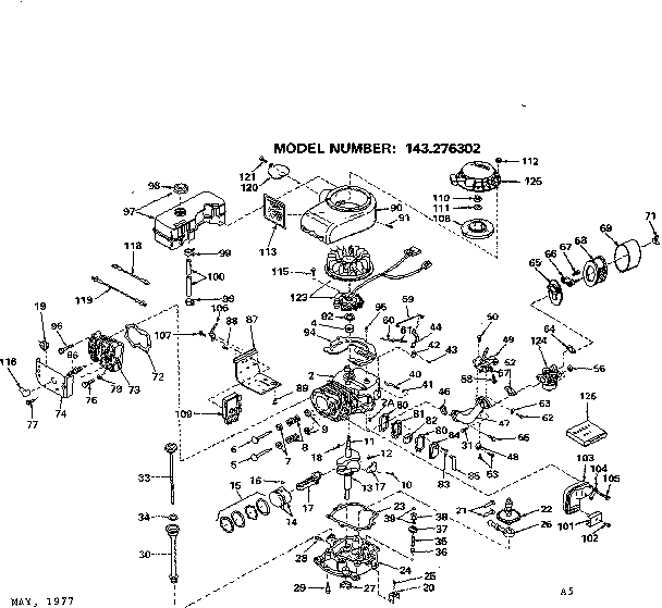 Replacement Parts Diagram and Parts List for 143276302  Craftsman Engine