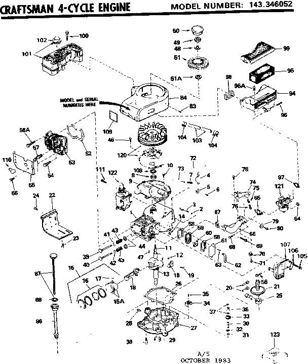 Replacement Parts Diagram and Parts List for 143346052  Craftsman Engine