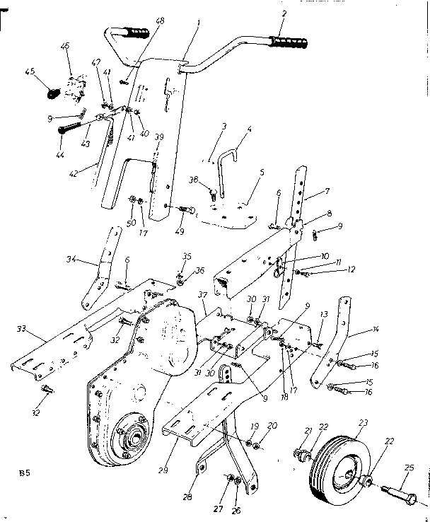 Handle Assembly Diagram and Parts List for 247297750  Craftsman Tiller