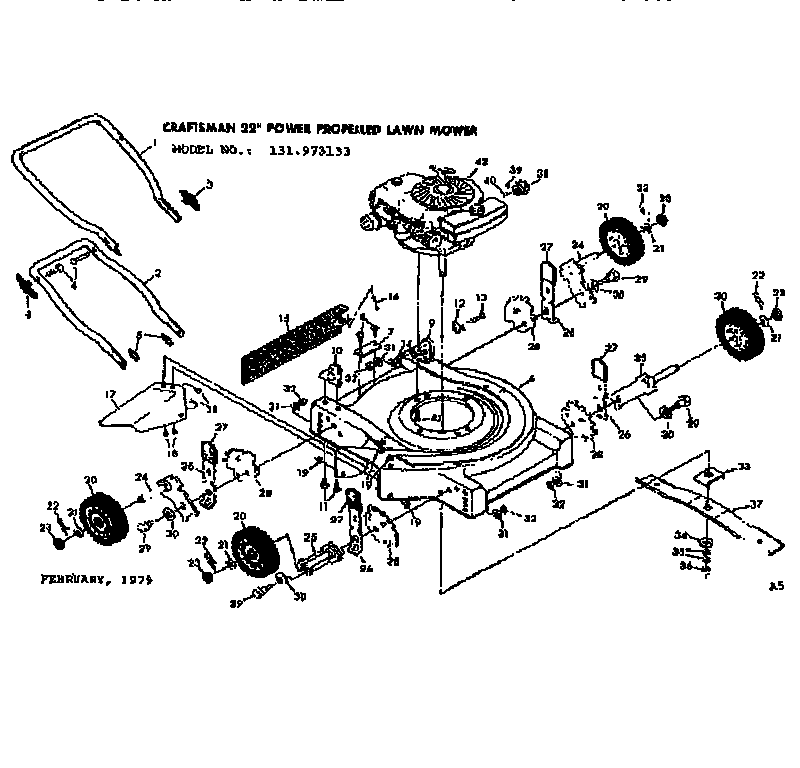 Mower Deck Diagram and Parts List for 131973133  Craftsman Lawn Mower