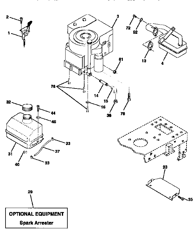 Engine Diagram and Parts List for 917256491  Craftsman Lawn Tractor