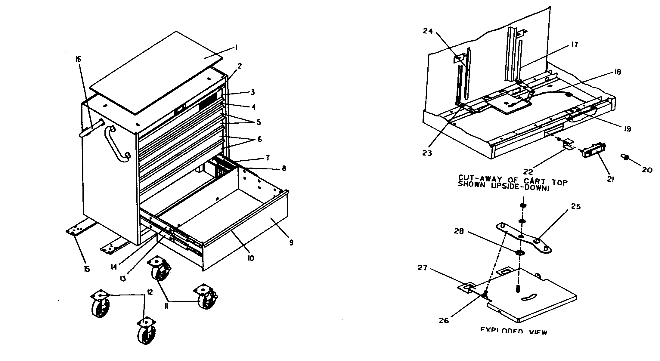 Tool Cart Diagram and Parts List for 706655641  Craftsman Tool Stand & Cart