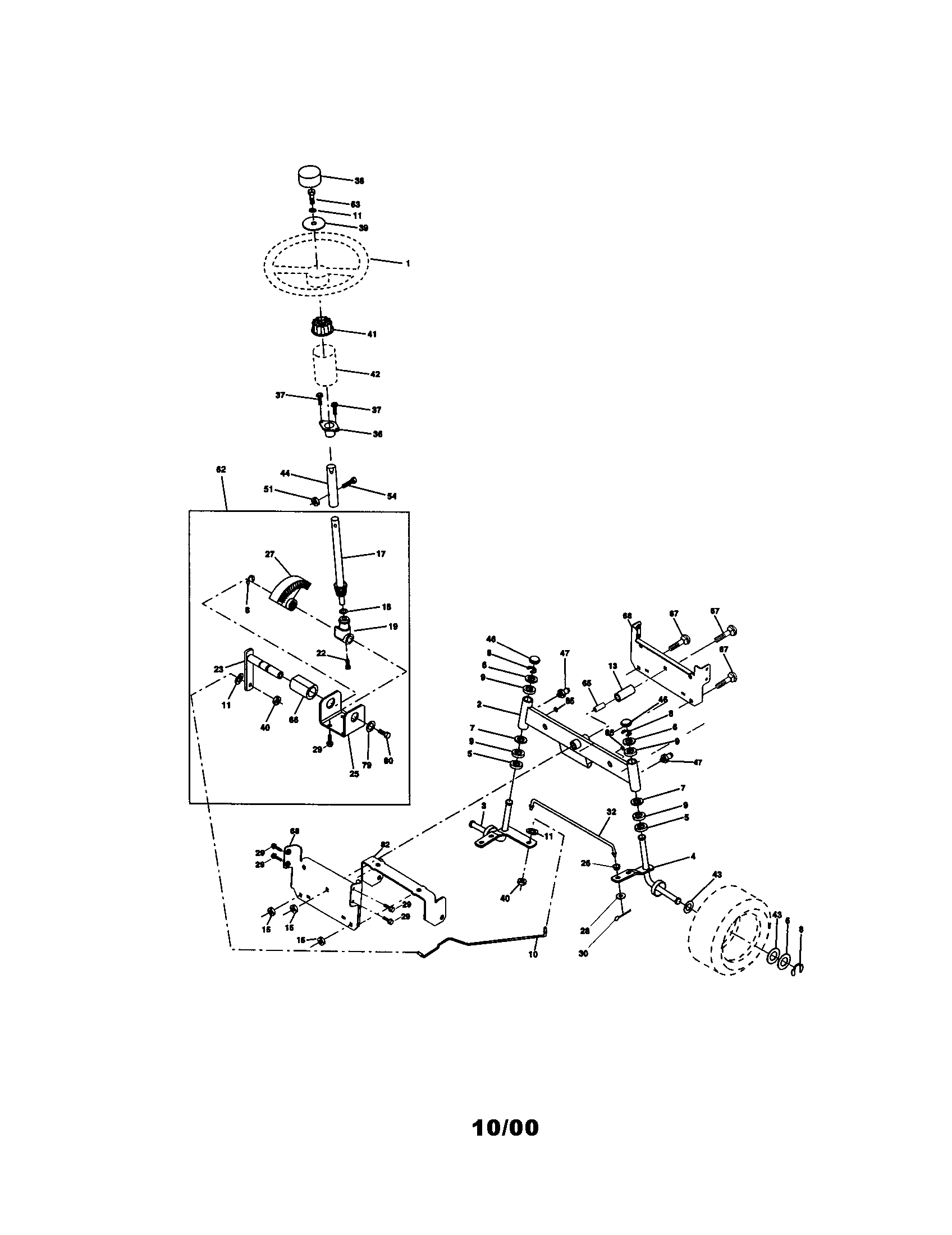 Steering Assembly Diagram and Parts List for 917270653  Craftsman Lawn Tractor