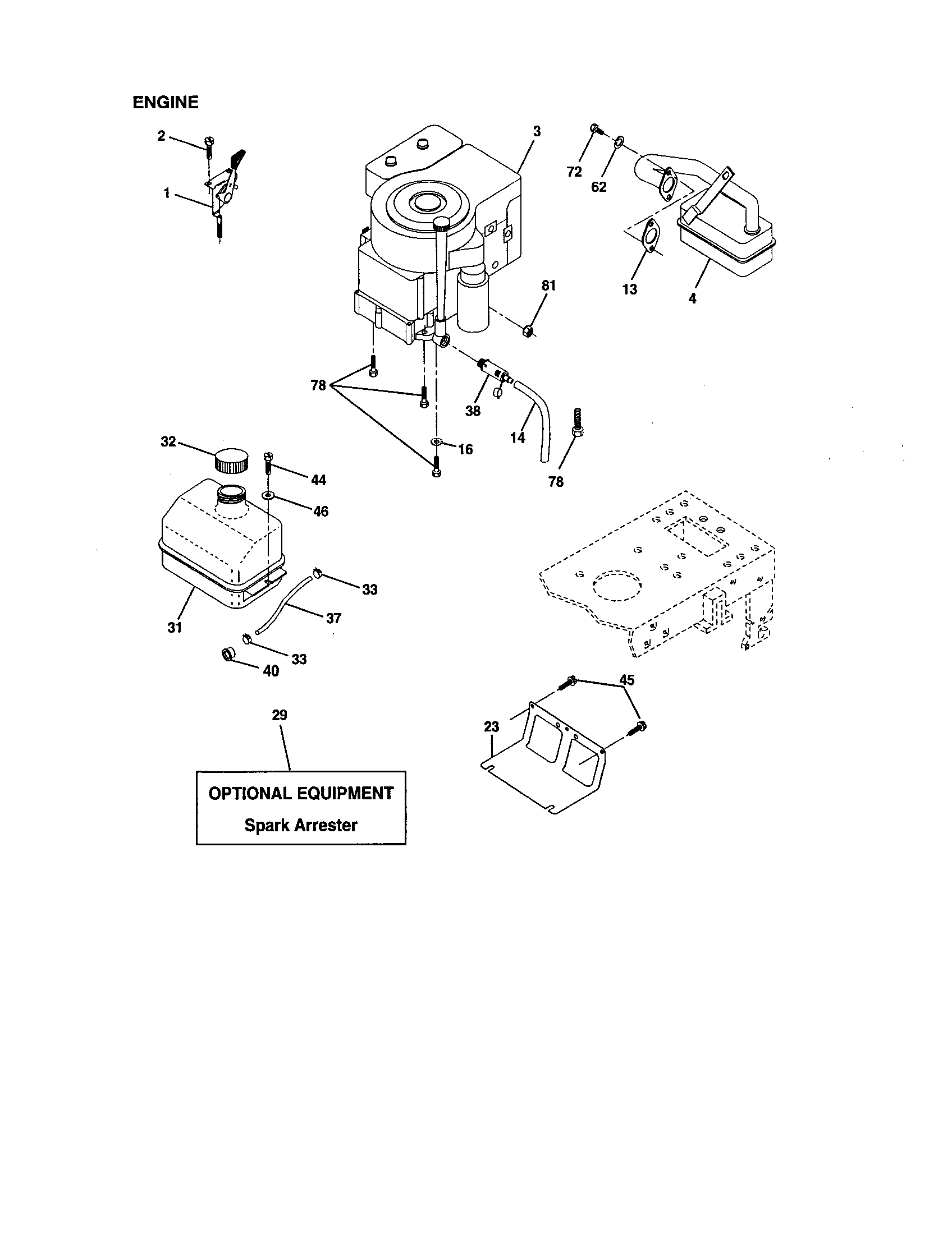 Engine Diagram and Parts List for 917271654  Craftsman Lawn Tractor
