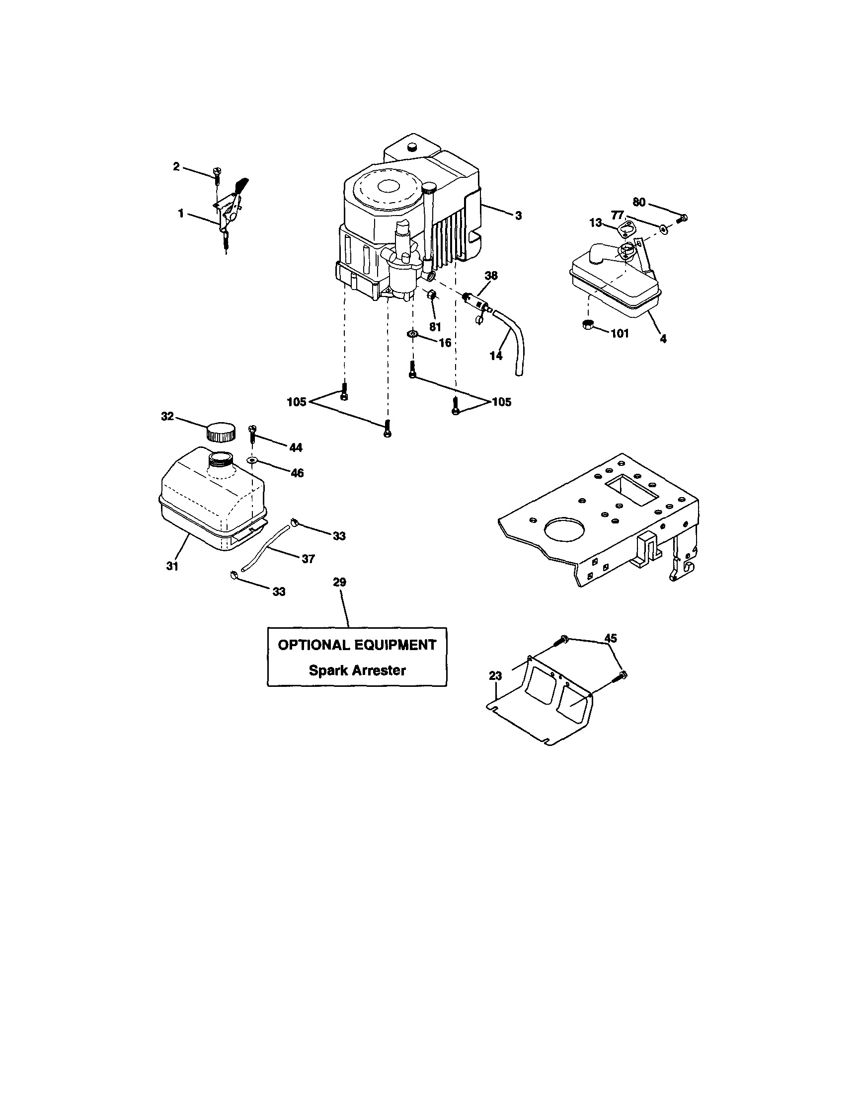 Engine Diagram and Parts List for 917272056  Craftsman Lawn Tractor