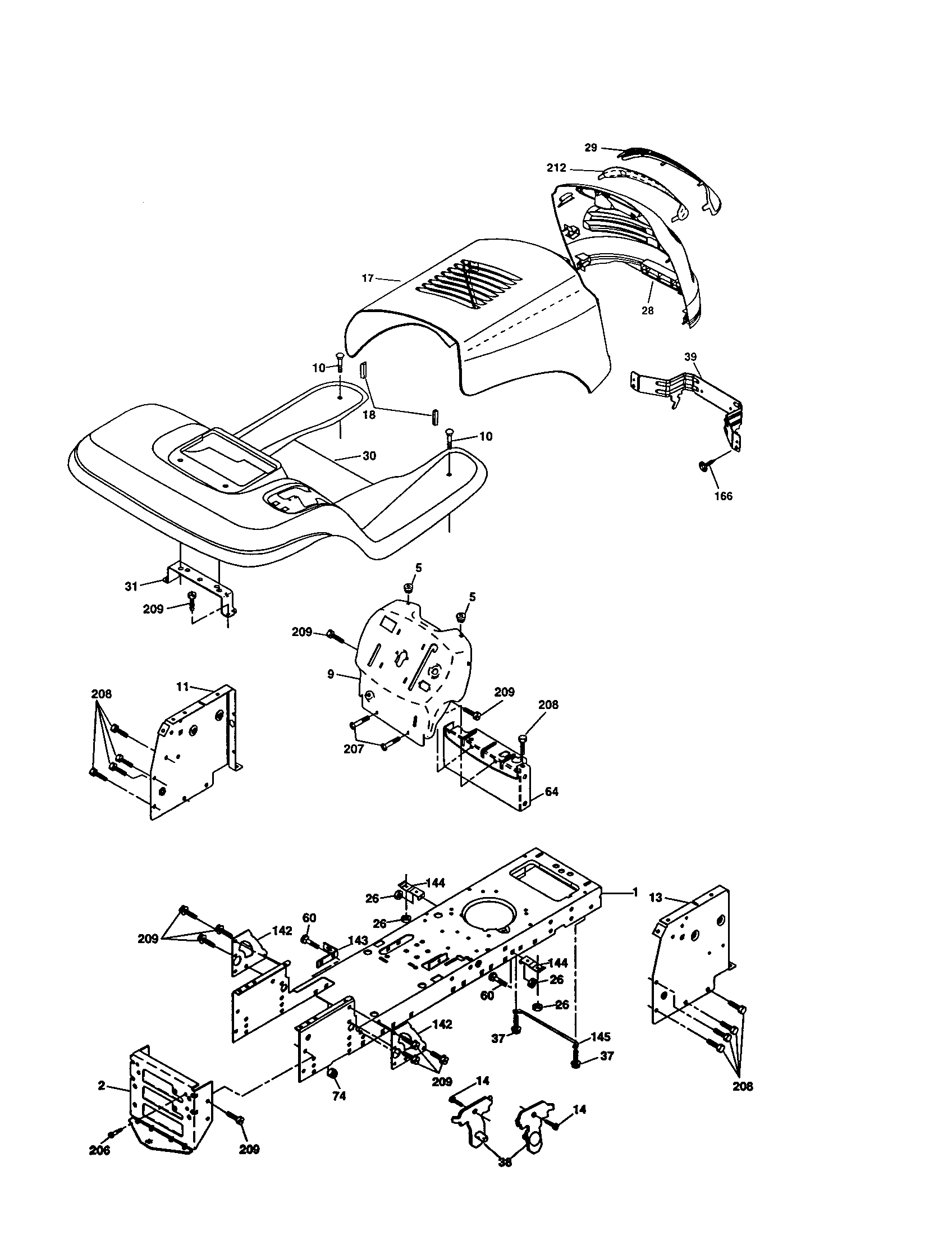Chassis And Enclosures Diagram and Parts List for 917277312  Craftsman Lawn Tractor