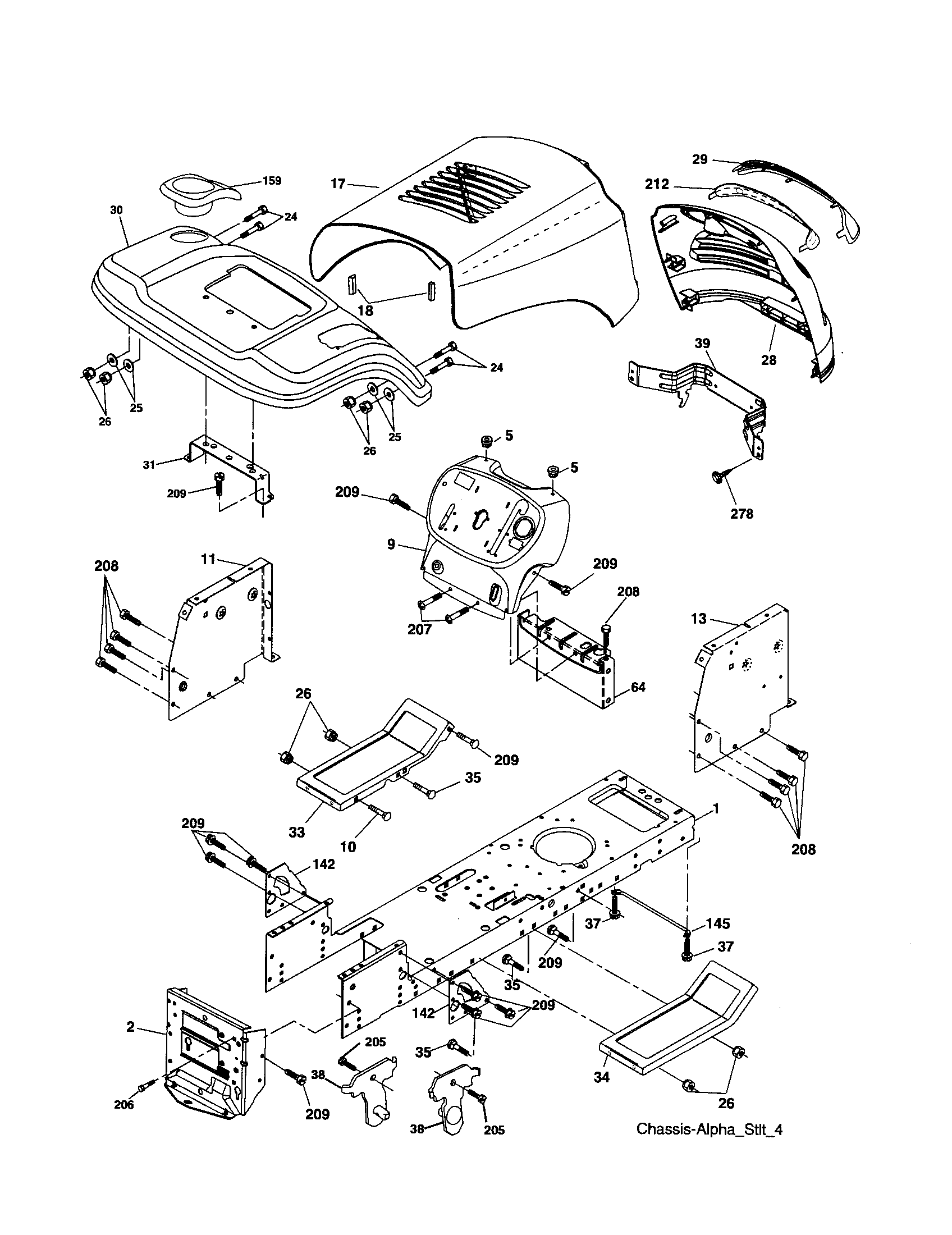 Chassis Diagram and Parts List for 917257450  Craftsman Lawn Tractor
