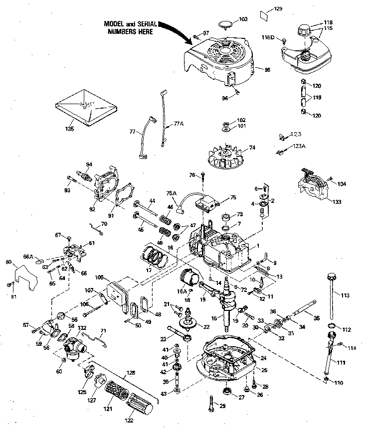 Replacement Parts Diagram and Parts List for 143394452  Craftsman Engine