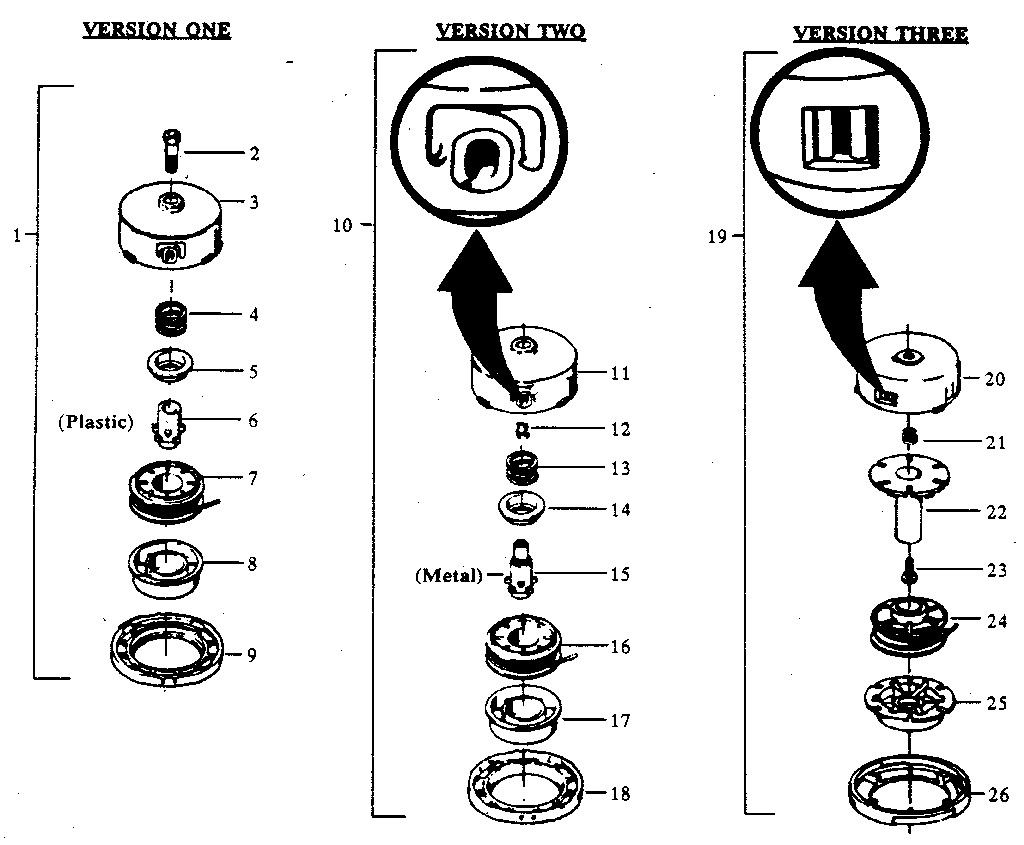 3 Version Cutting Head Diagram and Parts List for 358798121  Craftsman Trimmer