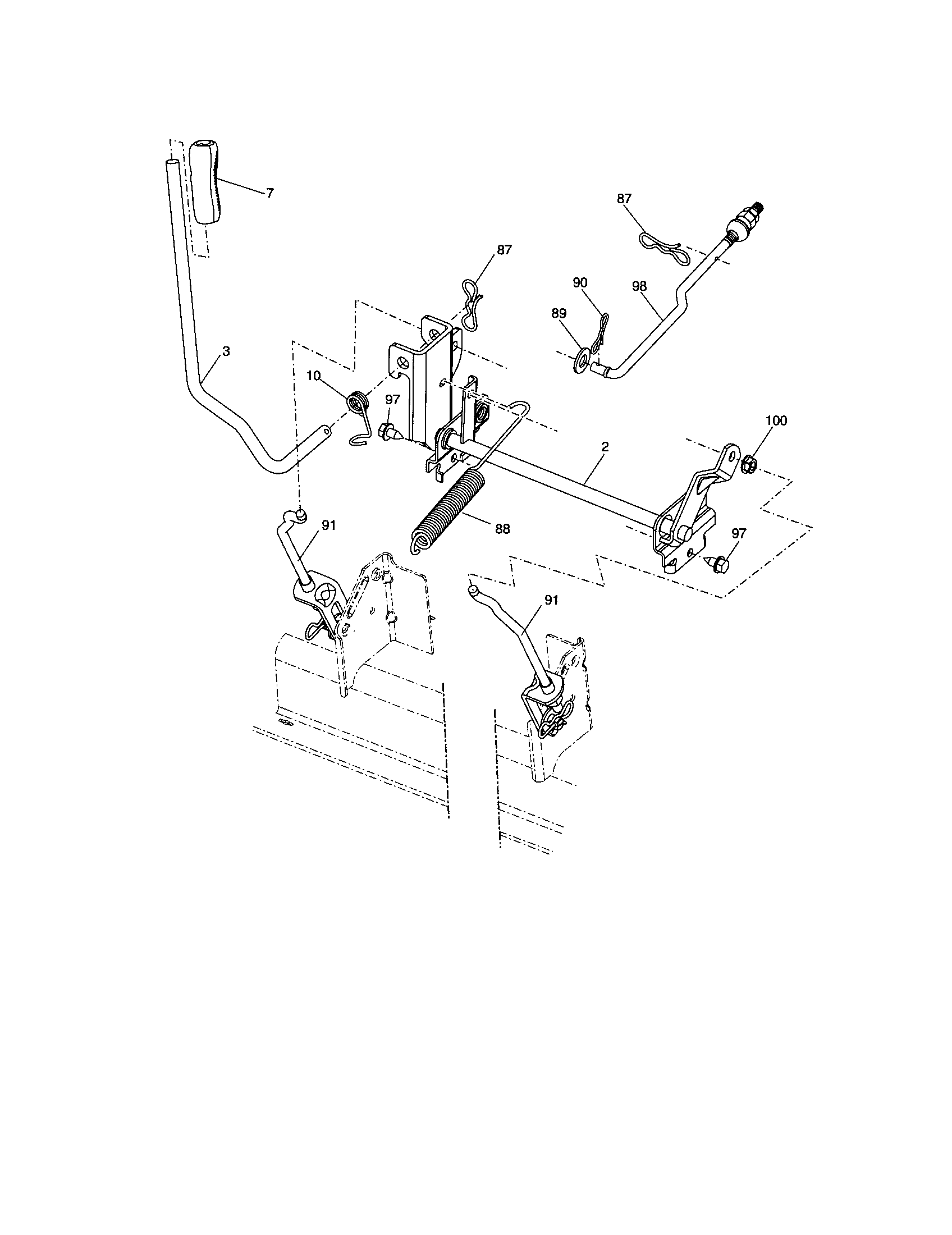 Lift Diagram and Parts List for 917288140  Craftsman Lawn Tractor