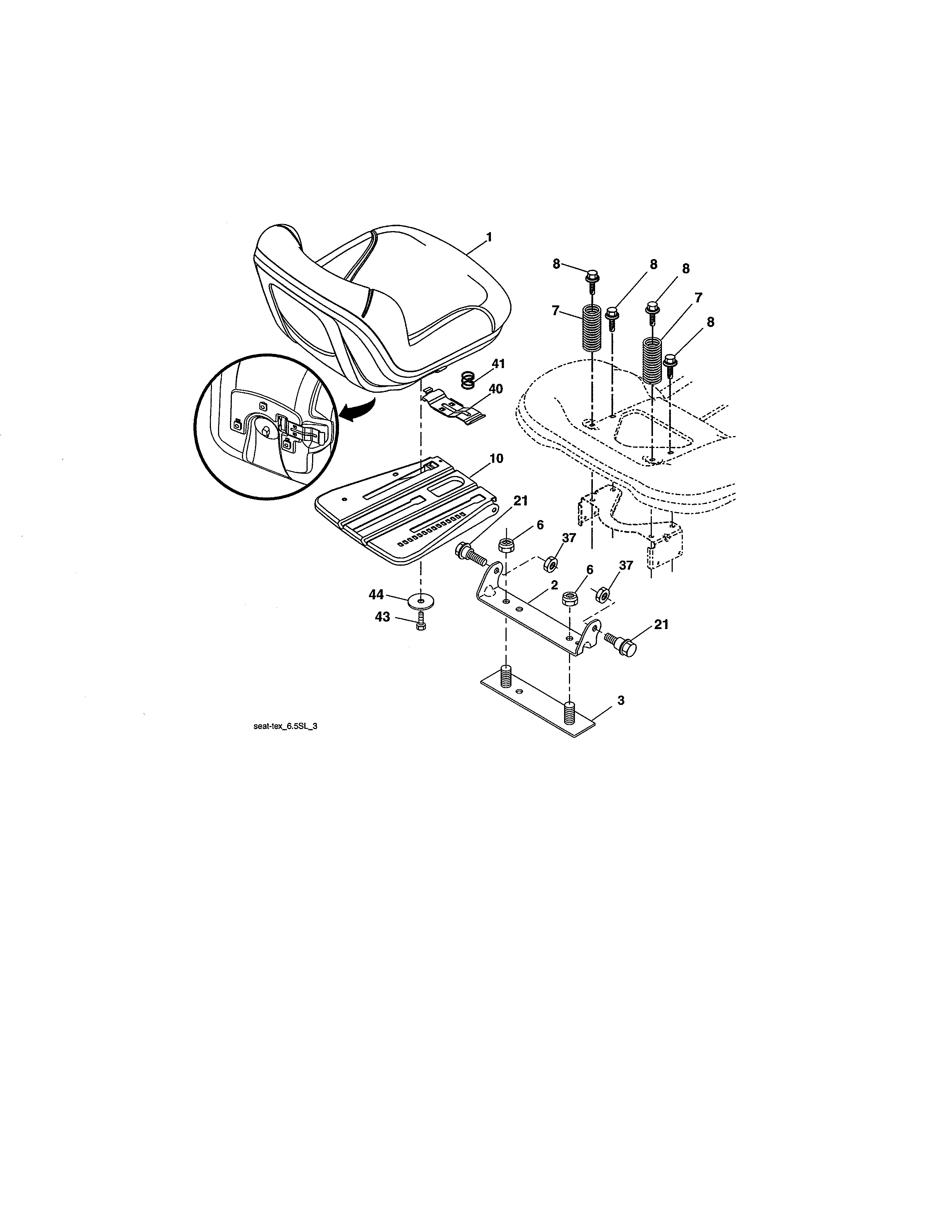 Seat Assembly Diagram and Parts List for 917203911  Craftsman Lawn Tractor