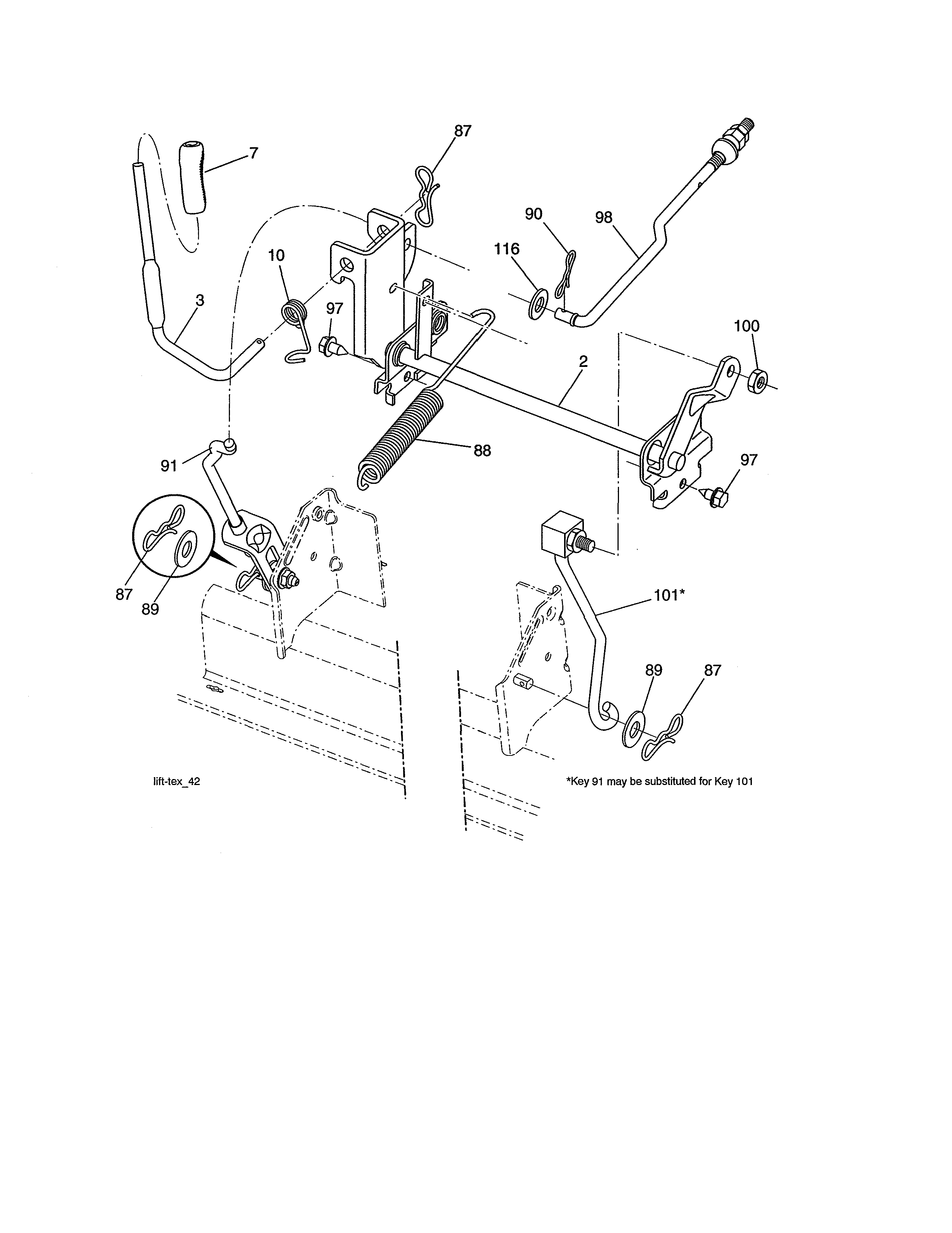 Lift Assembly Diagram and Parts List for 917988210  Craftsman Lawn Tractor