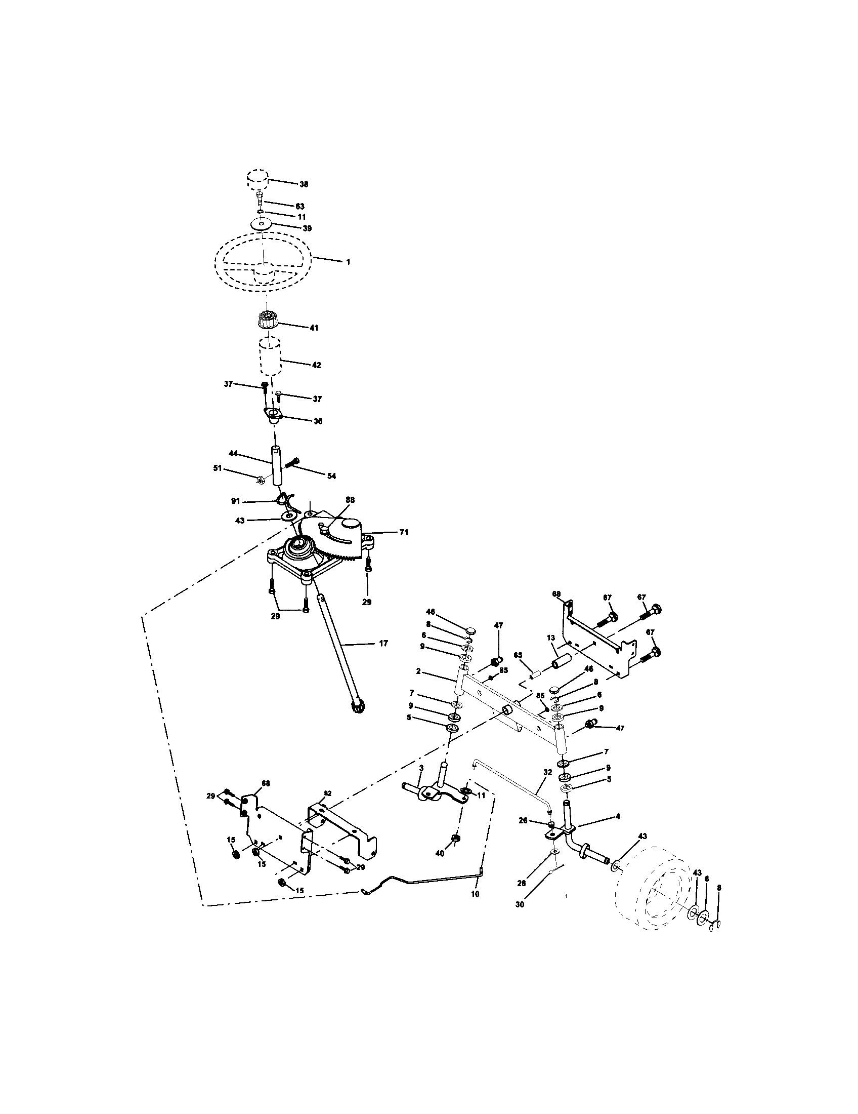 Steering Assembly Diagram and Parts List for 917271742  Craftsman Lawn Tractor