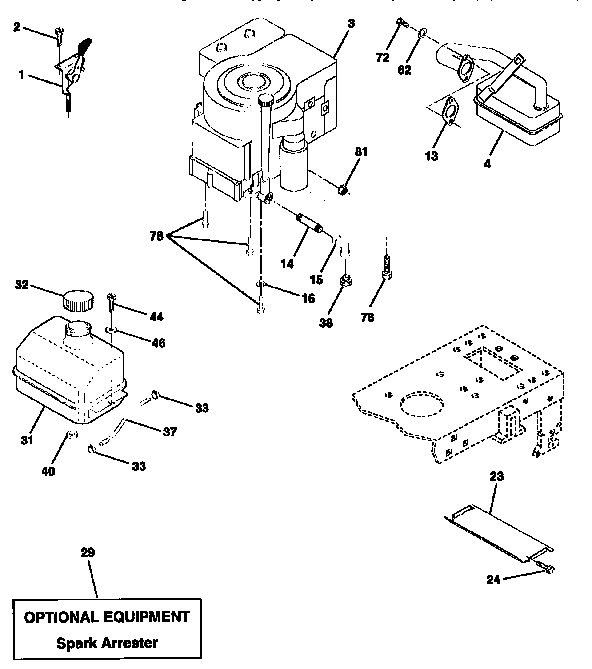 Engine Diagram and Parts List for 917256500  Craftsman Lawn Tractor